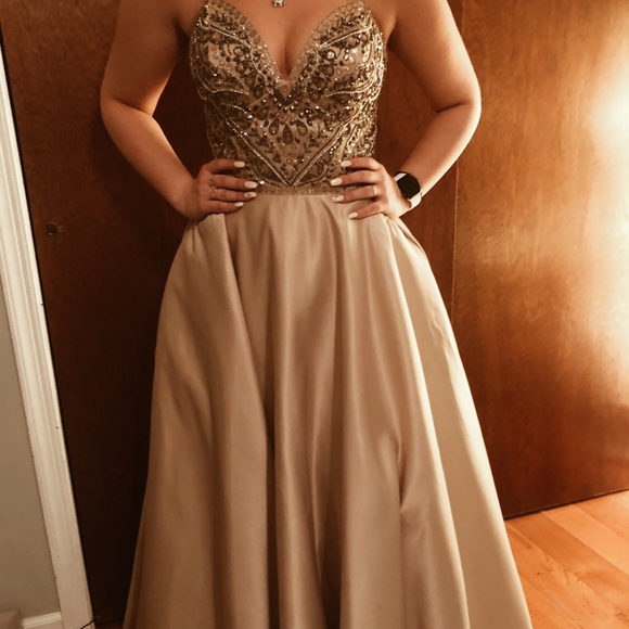 champagne gold prom dress